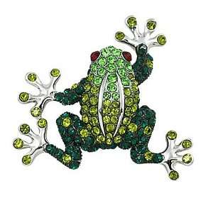   Silvertone Green Rhinestone Frog Brooch Pin Fashion Jewelry Jewelry