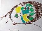 drawing surrealism woman face green beat yellow psychodelic 60 s