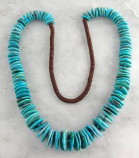   Blue Turquoise Slice Necklace 30 Graduated Disc Southwest  