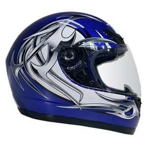 Extra Large DOT Blue & Silver Full Face Street Bike Motorcycle Helmet