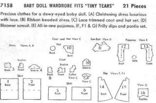 Vintage Baby Doll Clothes Pattern 7158 11 ~ Tiny Tears  