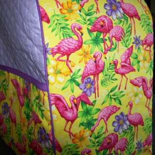 PINK FLAMINGOS ON YELLOW QUILTED DUST COVER FOR KITCHENAID MIXERS