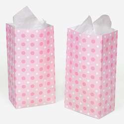 Lot of 12 Paper Pink Polka Dot Baby Shower Treat Bags  