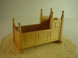 Antique Style Cradle Paneled Wood Baby Bed Miniature Artist England 