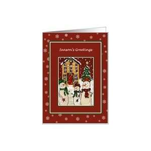 Primitive Snowman Family Folk Art Scene Christmas Cards Card