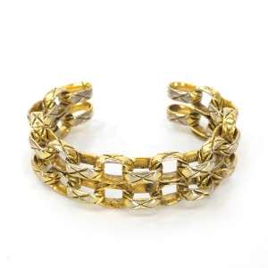 AUTHENTIC VINTAGE CHANEL® CC GOLD MATELASSE QUILTED CHAIN LINK CUFF 
