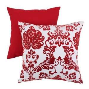   Red White Flocked Damask 16.5 in. Square Toss Pillow