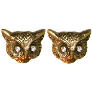  1/2 Owl Head Studs with Swarovski Eyes, Vintage Tooling 