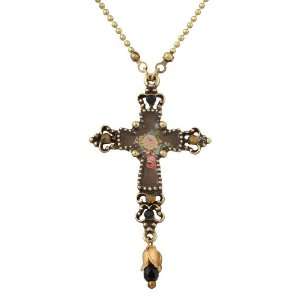  Michal Negrin Cross Pendant with Roses Print, Dangle Lily 