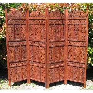 Hand Carved Flower and Leaf Privacy Screen Woodscreen Room Divider 