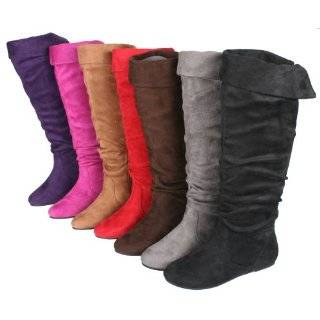    1A Womens Flat Bottom Suede Knee High Tall Boots With Plain Calf