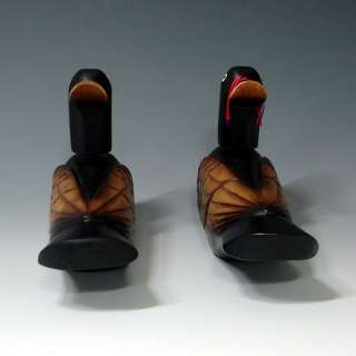 Wooden Wood Carved Geese Duck Figurine Deco Birds Pair  