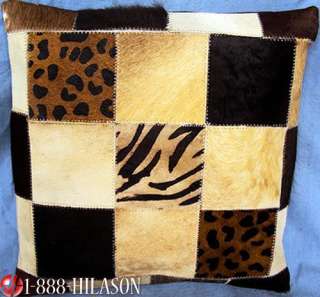 PL389 Cowhide Leather Hair On PatchWork Cushion Pillow Cover  
