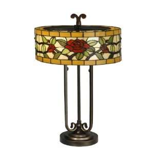  Tiffany Rose Table Lamp, Antique Golden Sand and Art Glass Shade Home