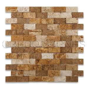  Mixed 1 x 2 Split Faced Travertine Mosaic Tile