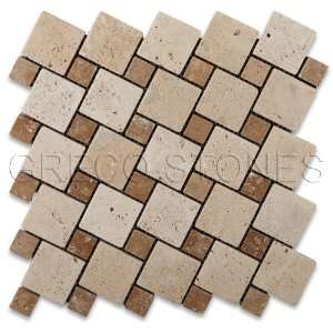    Ivory and Noce Tic Tac Travertine Mosaic Tile