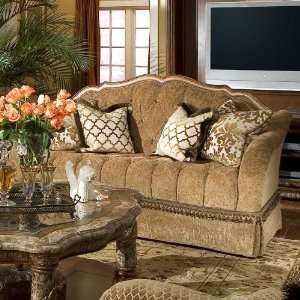  Wood Trim Tufted Loveseat by AICO   Classic Chestnut 
