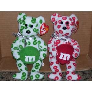   OF 2 RED & GREEN M&M LICENSED HOLIDAY TY BEANIE BABIES Toys & Games