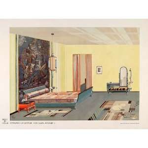 1933 Art Deco Bedroom Design Double Bed Vanity Print 
