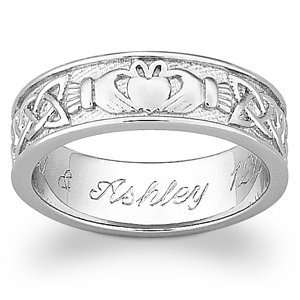   Silver Two Tone Engraved Claddagh Wedding Band, Size 10 Jewelry