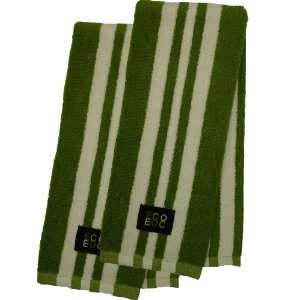 Cotton Kitchen Towel (Bamboo Green with White Rugby Stripe, 2 Pack 